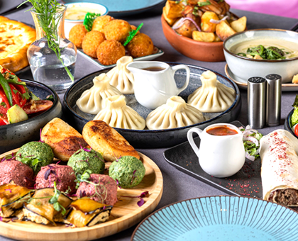 For 15 guests: 2 types of menu, dishes, drinks, background music or DJ.