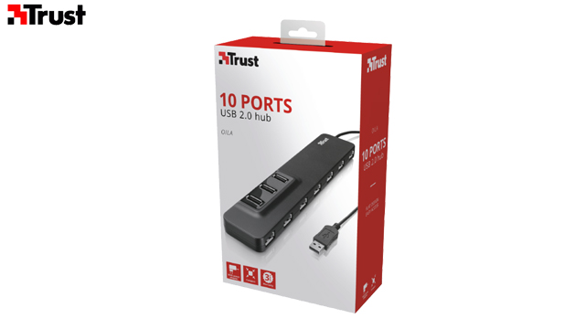 USB ჰაბი TRUST OILA 10 PORT USB 2.0 HUB (20575) BLACK - 1 წლიანი  გარანტიით image 1